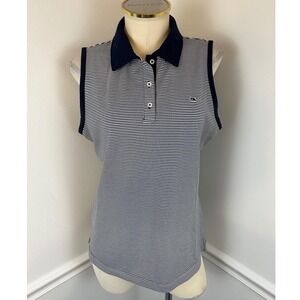 VINEYARD VINES Performance Women's Sleeveless Navy & White Stripe Polo Tank Med.